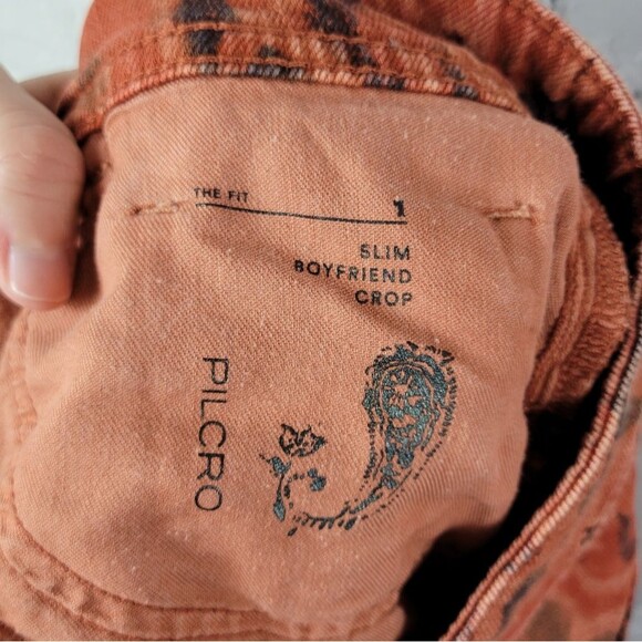Anthropologie Pilcro The slim boyfriend crop orange pattern destroyed jeans pant - Picture 8 of 12